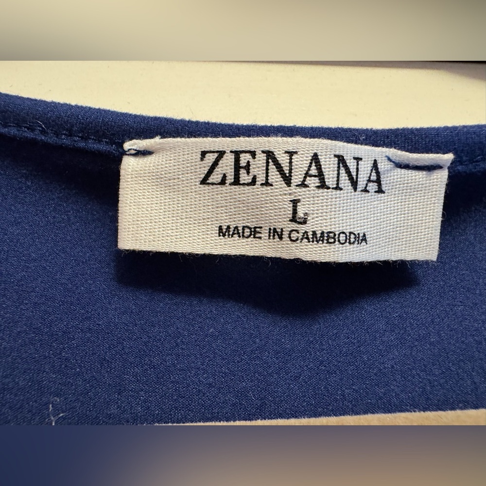 Zenana Large Blue V-Neck Dress with Stretch Waist. PTP 16” - Picture 7 of 7
